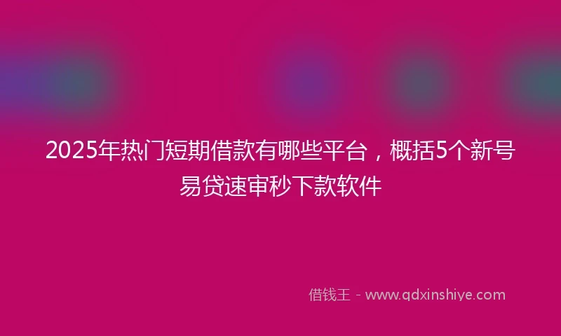 2025年热门短期借款有哪些平台，概括5个新号易贷速审秒下款软件