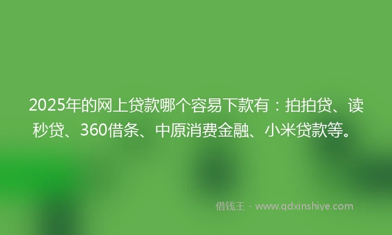 2025年的网上贷款哪个容易下款有：拍拍贷、读秒贷、360借条、中原消费金融、小米贷款等。