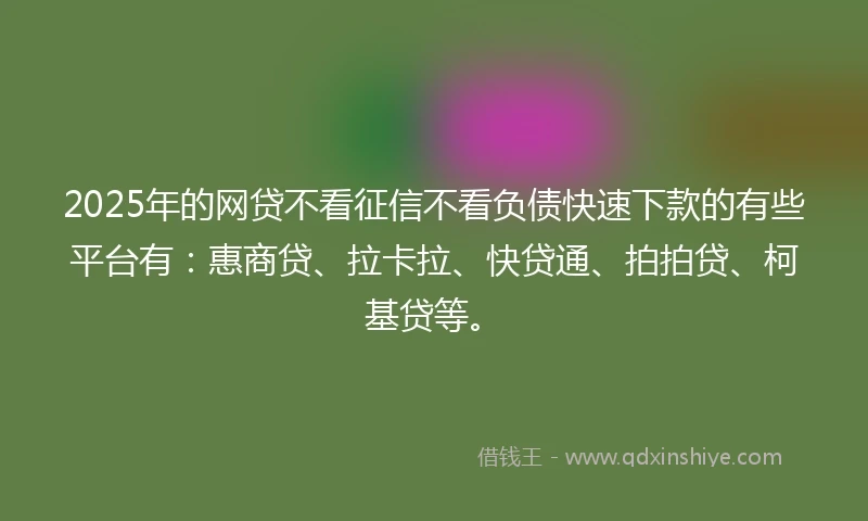 2025年的网贷不看征信不看负债快速下款的有些平台有：惠商贷、拉卡拉、快贷通、拍拍贷、柯基贷等。