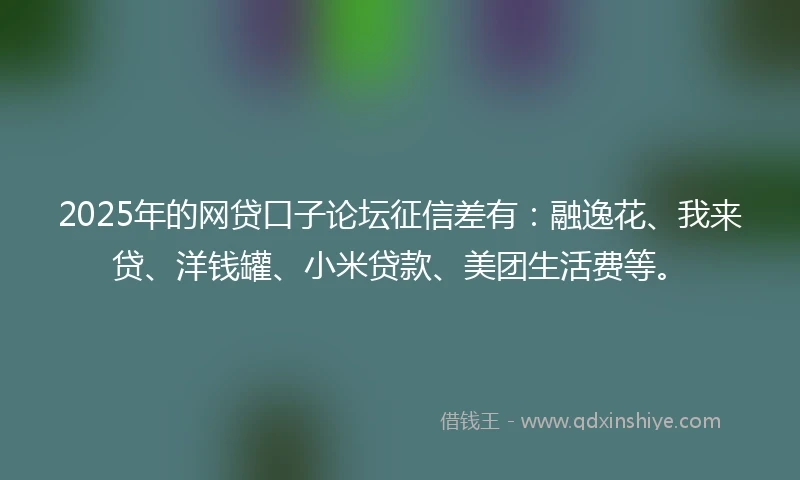 2025年的网贷口子论坛征信差有：融逸花、我来贷、洋钱罐、小米贷款、美团生活费等。