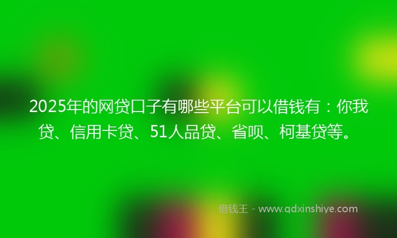 2025年的网贷口子有哪些平台可以借钱有：你我贷、信用卡贷、51人品贷、省呗、柯基贷等。