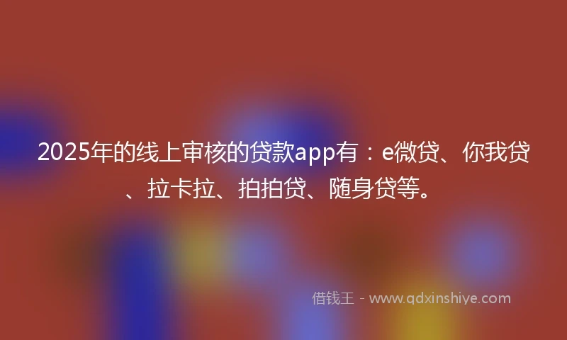 2025年的线上审核的贷款app有：e微贷、你我贷、拉卡拉、拍拍贷、随身贷等。