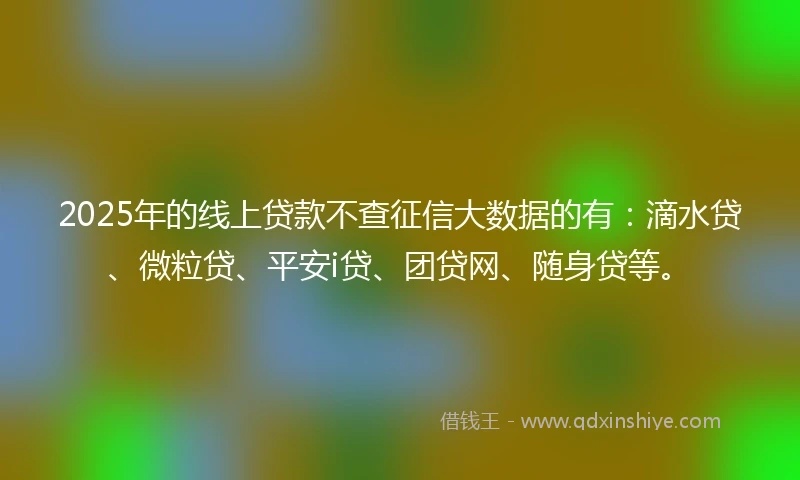 2025年的线上贷款不查征信大数据的有：滴水贷、微粒贷、平安i贷、团贷网、随身贷等。