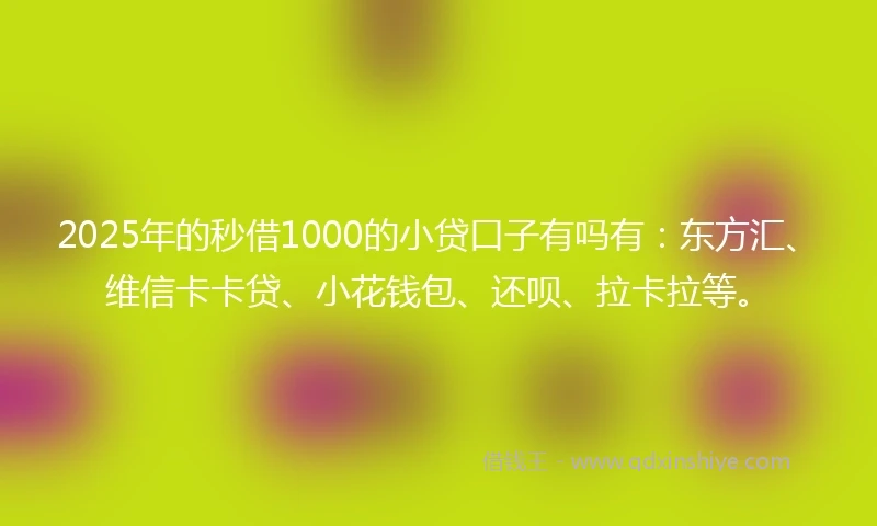 2025年的秒借1000的小贷口子有吗有：东方汇、维信卡卡贷、小花钱包、还呗、拉卡拉等。