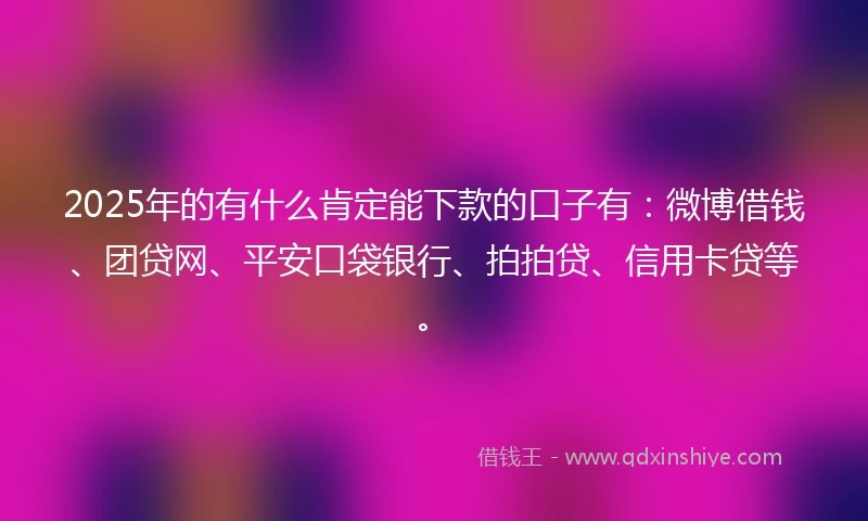 2025年的有什么肯定能下款的口子有：微博借钱、团贷网、平安口袋银行、拍拍贷、信用卡贷等。