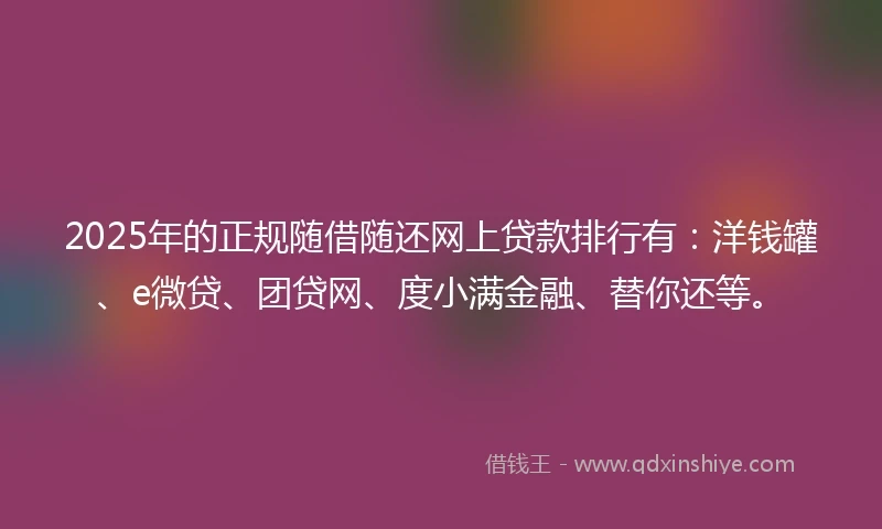 2025年的正规随借随还网上贷款排行有：洋钱罐、e微贷、团贷网、度小满金融、替你还等。