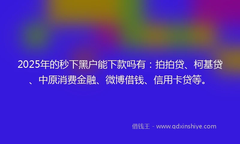 2025年的秒下黑户能下款吗有：拍拍贷、柯基贷、中原消费金融、微博借钱、信用卡贷等。
