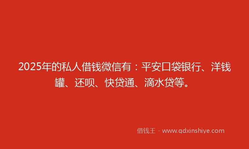 2025年的私人借钱微信有：平安口袋银行、洋钱罐、还呗、快贷通、滴水贷等。