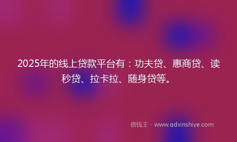 2025年的线上贷款平台有：功夫贷、惠商贷、读秒贷、拉卡拉、随身贷等。