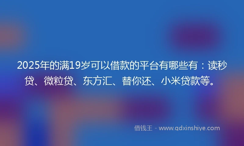 2025年的满19岁可以借款的平台有哪些有：读秒贷、微粒贷、东方汇、替你还、小米贷款等。