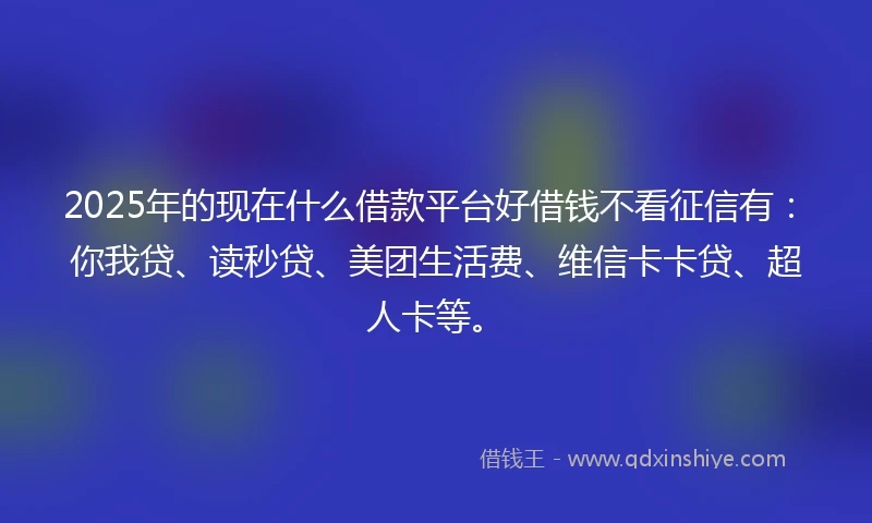 2025年的现在什么借款平台好借钱不看征信有：你我贷、读秒贷、美团生活费、维信卡卡贷、超人卡等。