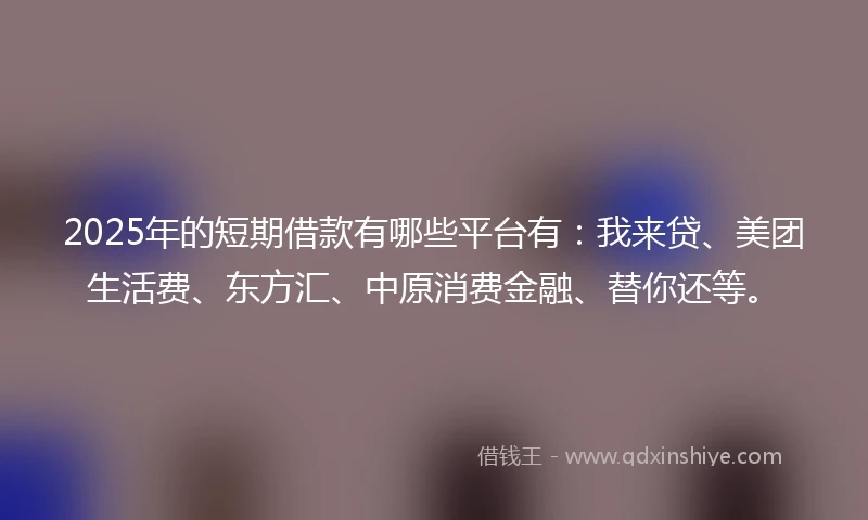 2025年的短期借款有哪些平台有：我来贷、美团生活费、东方汇、中原消费金融、替你还等。