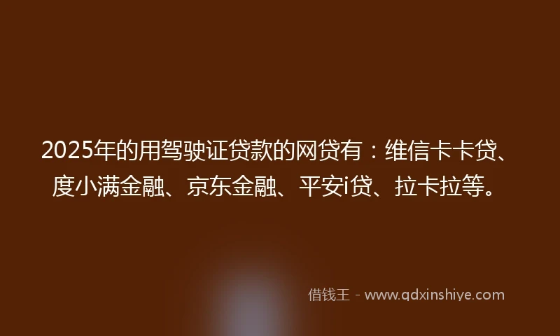 2025年的用驾驶证贷款的网贷有：维信卡卡贷、度小满金融、京东金融、平安i贷、拉卡拉等。