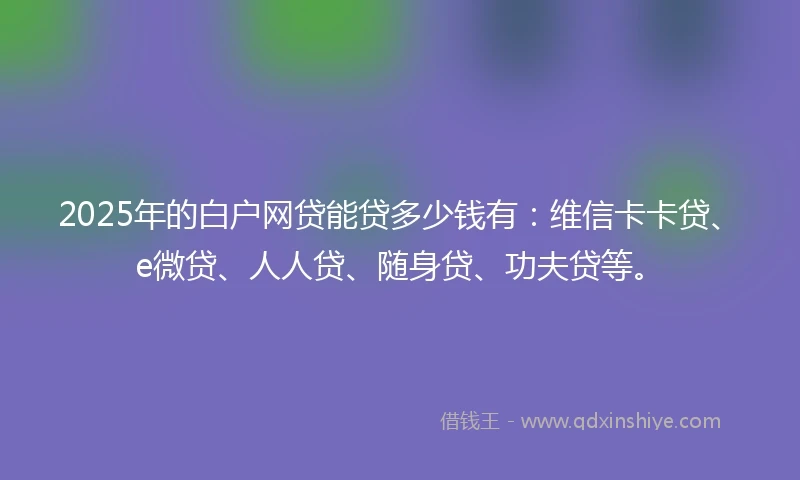 2025年的白户网贷能贷多少钱有：维信卡卡贷、e微贷、人人贷、随身贷、功夫贷等。