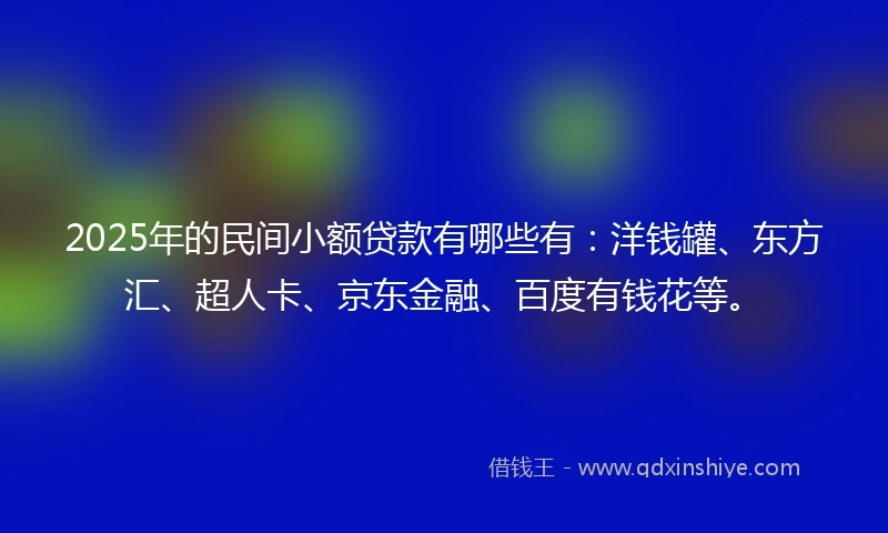 2025年的民间小额贷款有哪些有：洋钱罐、东方汇、超人卡、京东金融、百度有钱花等。