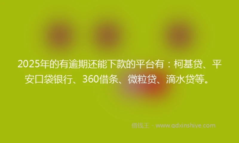 2025年的有逾期还能下款的平台有：柯基贷、平安口袋银行、360借条、微粒贷、滴水贷等。