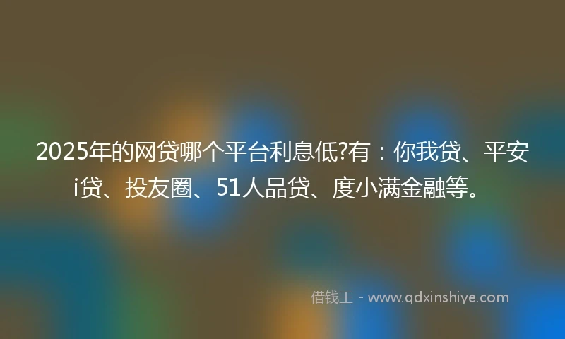 2025年的网贷哪个平台利息低?有：你我贷、平安i贷、投友圈、51人品贷、度小满金融等。