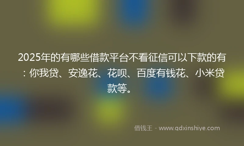 2025年的有哪些借款平台不看征信可以下款的有：你我贷、安逸花、花呗、百度有钱花、小米贷款等。
