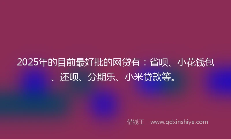 2025年的目前最好批的网贷有：省呗、小花钱包、还呗、分期乐、小米贷款等。