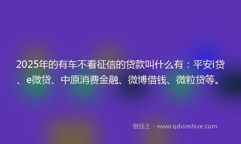 2025年的有车不看征信的贷款叫什么有：平安i贷、e微贷、中原消费金融、微博借钱、微粒贷等。