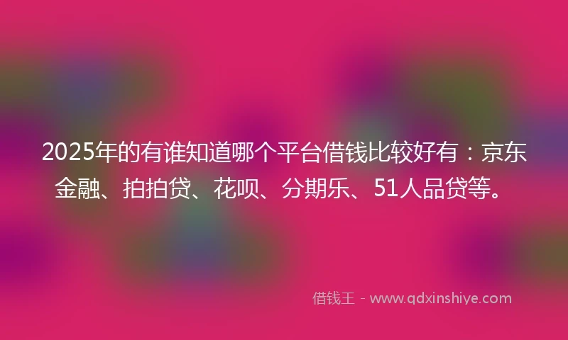 2025年的有谁知道哪个平台借钱比较好有：京东金融、拍拍贷、花呗、分期乐、51人品贷等。