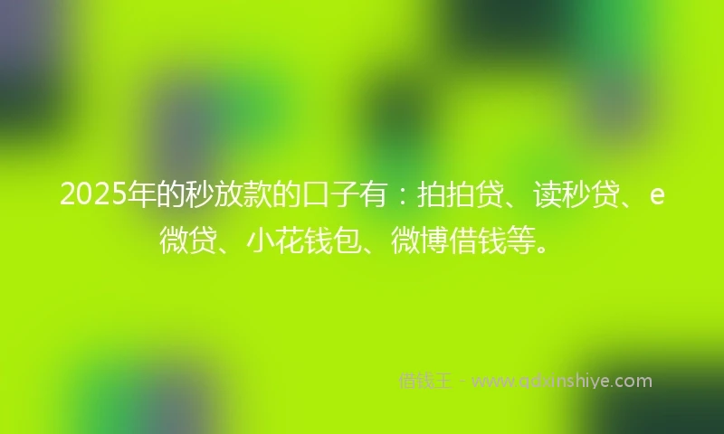2025年的秒放款的口子有：拍拍贷、读秒贷、e微贷、小花钱包、微博借钱等。