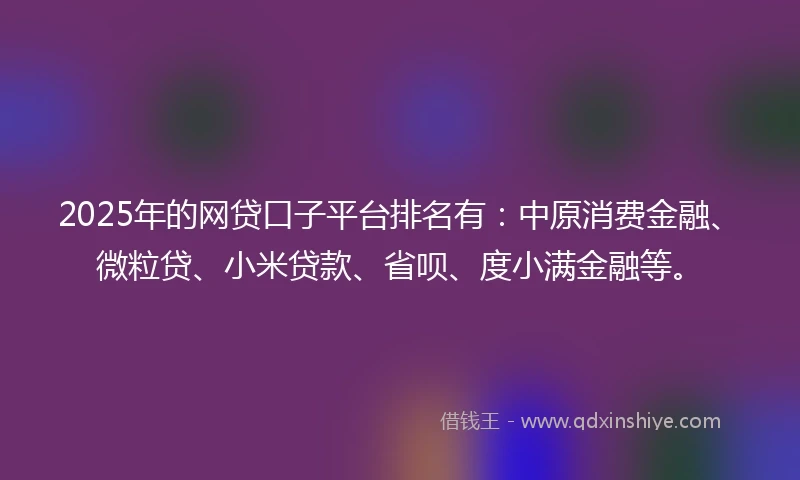 2025年的网贷口子平台排名有：中原消费金融、微粒贷、小米贷款、省呗、度小满金融等。