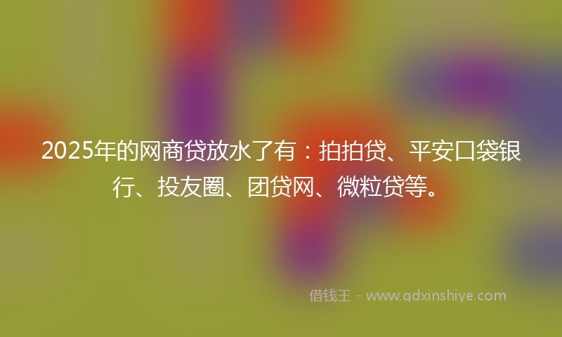 2025年的网商贷放水了有：拍拍贷、平安口袋银行、投友圈、团贷网、微粒贷等。