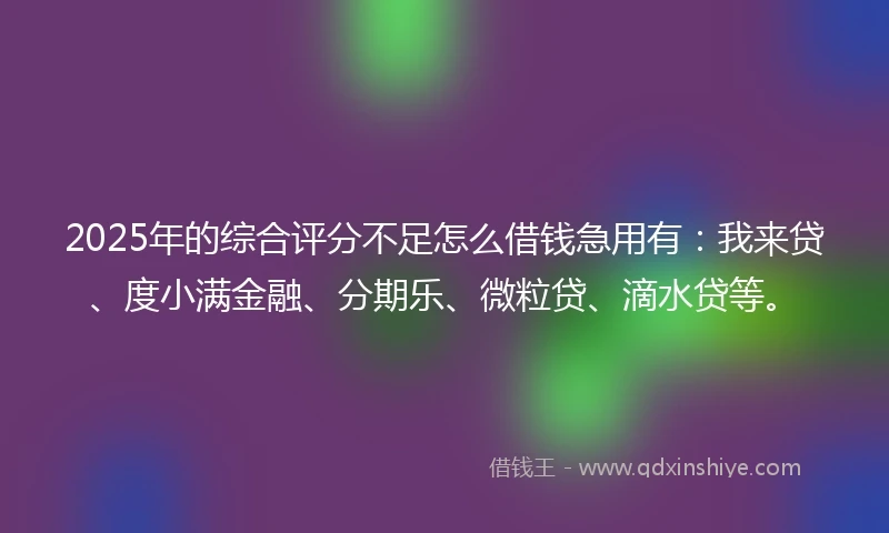 2025年的综合评分不足怎么借钱急用有：我来贷、度小满金融、分期乐、微粒贷、滴水贷等。