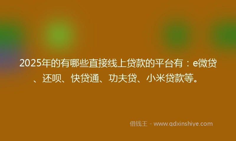 2025年的有哪些直接线上贷款的平台有：e微贷、还呗、快贷通、功夫贷、小米贷款等。