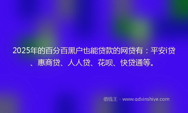 2025年的百分百黑户也能贷款的网贷有：平安i贷、惠商贷、人人贷、花呗、快贷通等。