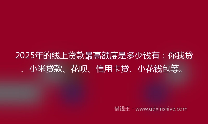 2025年的线上贷款最高额度是多少钱有：你我贷、小米贷款、花呗、信用卡贷、小花钱包等。