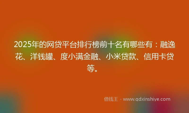 2025年的网贷平台排行榜前十名有哪些有：融逸花、洋钱罐、度小满金融、小米贷款、信用卡贷等。