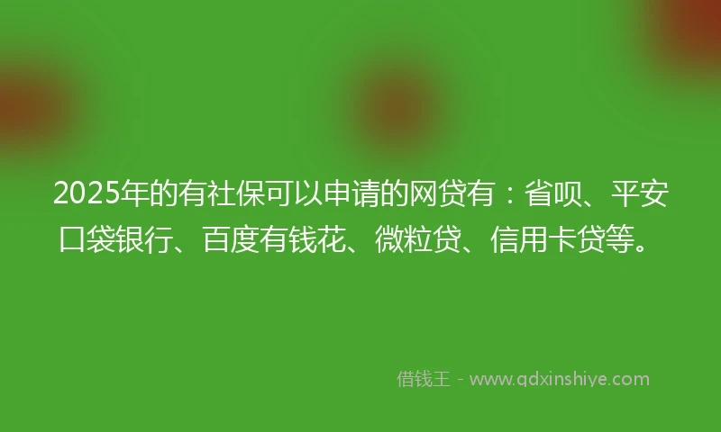 2025年的有社保可以申请的网贷有：省呗、平安口袋银行、百度有钱花、微粒贷、信用卡贷等。