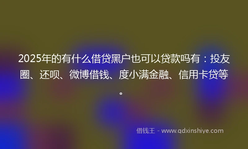2025年的有什么借贷黑户也可以贷款吗有：投友圈、还呗、微博借钱、度小满金融、信用卡贷等。