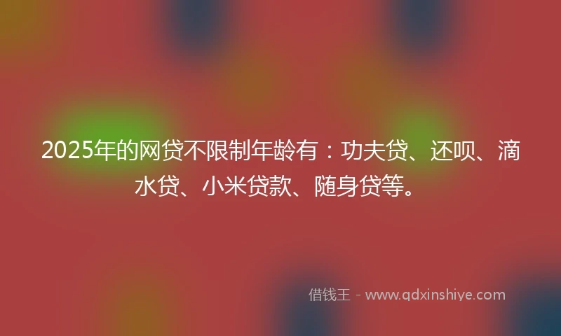 2025年的网贷不限制年龄有：功夫贷、还呗、滴水贷、小米贷款、随身贷等。