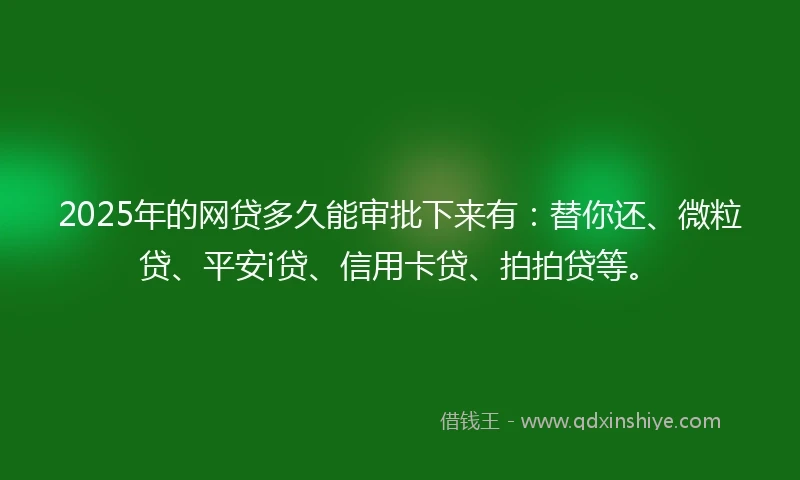 2025年的网贷多久能审批下来有：替你还、微粒贷、平安i贷、信用卡贷、拍拍贷等。
