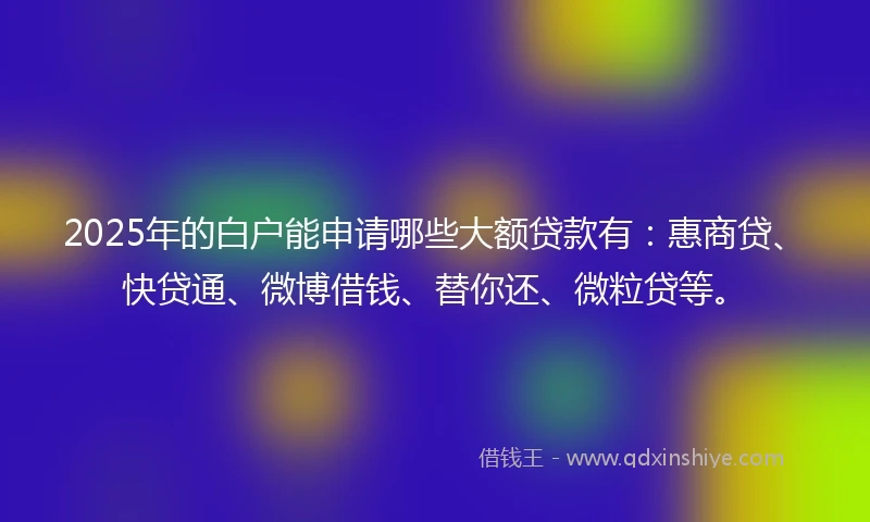 2025年的白户能申请哪些大额贷款有：惠商贷、快贷通、微博借钱、替你还、微粒贷等。