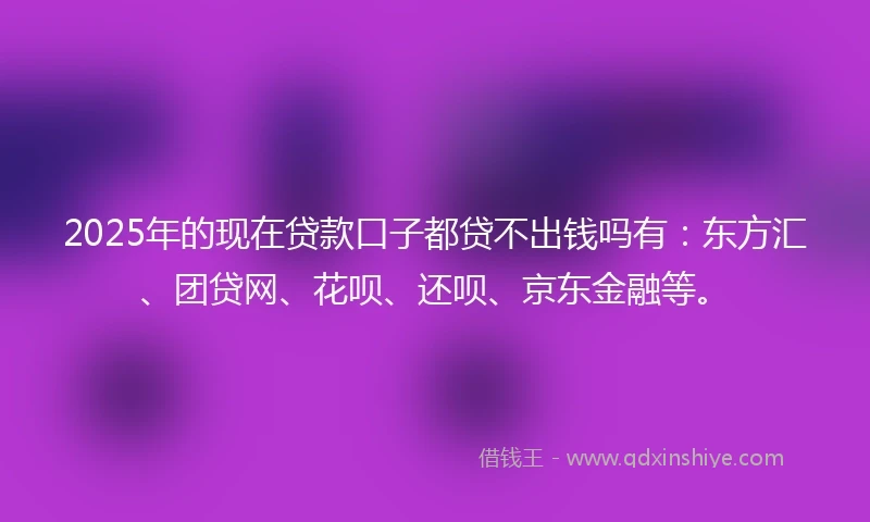 2025年的现在贷款口子都贷不出钱吗有：东方汇、团贷网、花呗、还呗、京东金融等。