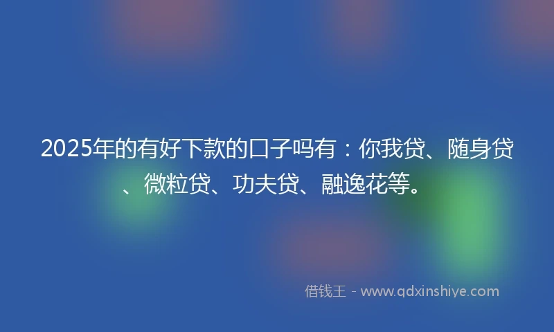 2025年的有好下款的口子吗有：你我贷、随身贷、微粒贷、功夫贷、融逸花等。