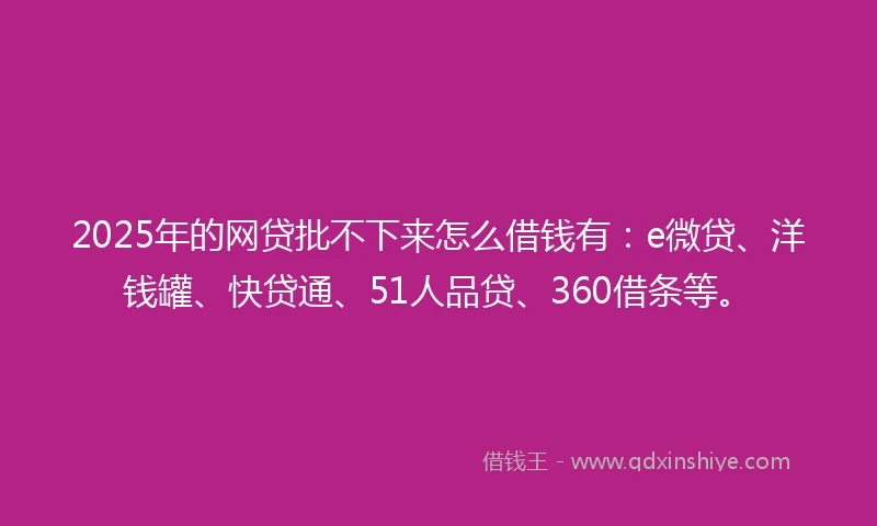 2025年的网贷批不下来怎么借钱有：e微贷、洋钱罐、快贷通、51人品贷、360借条等。