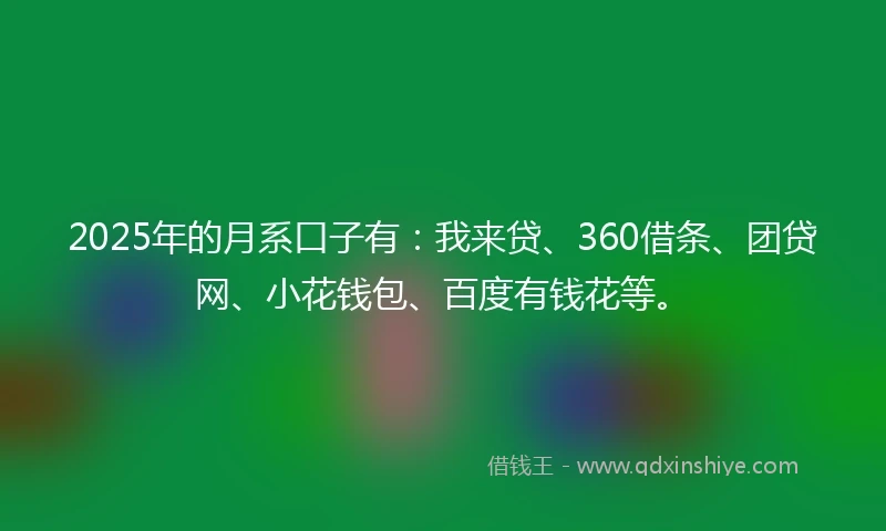 2025年的月系口子有：我来贷、360借条、团贷网、小花钱包、百度有钱花等。