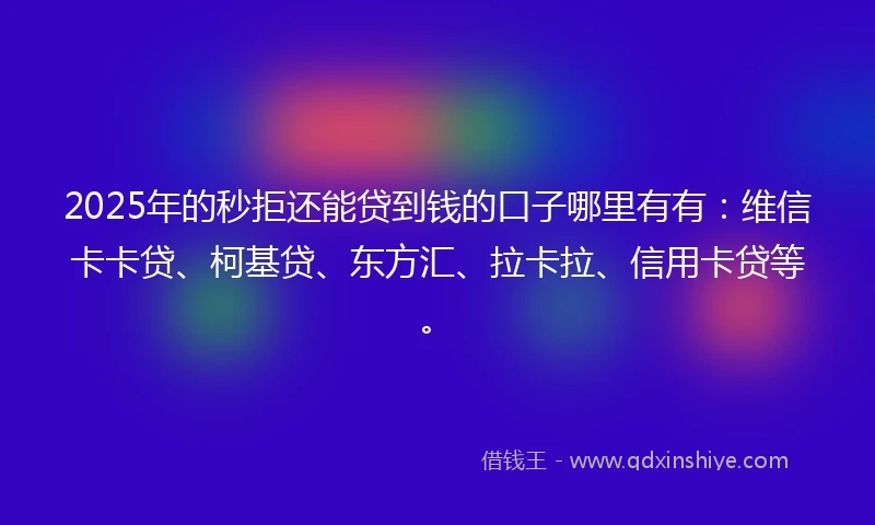 2025年的秒拒还能贷到钱的口子哪里有有：维信卡卡贷、柯基贷、东方汇、拉卡拉、信用卡贷等。