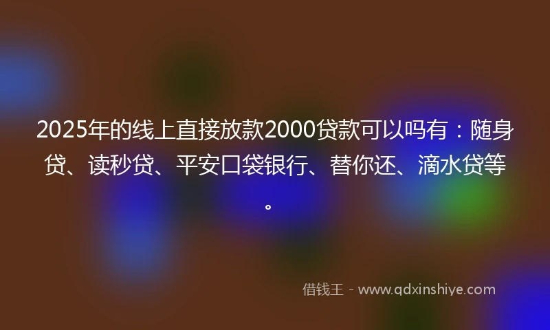 2025年的线上直接放款2000贷款可以吗有：随身贷、读秒贷、平安口袋银行、替你还、滴水贷等。