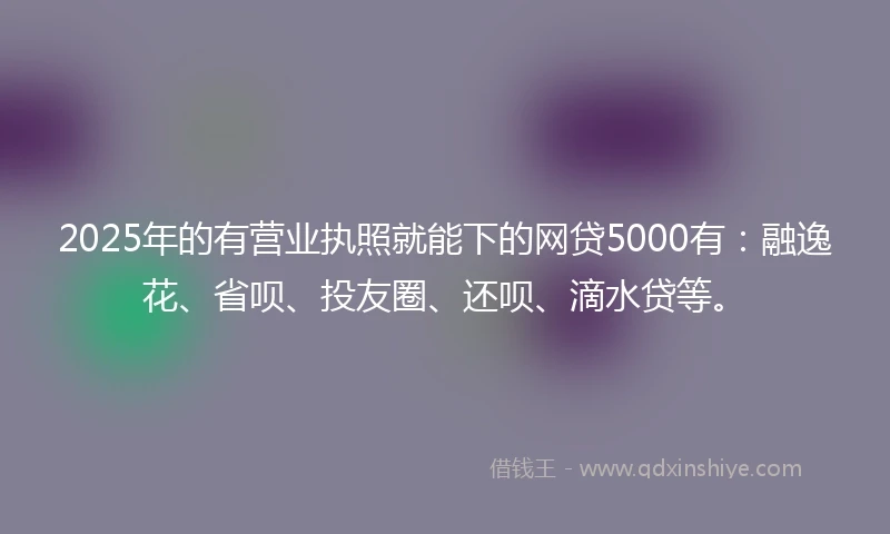 2025年的有营业执照就能下的网贷5000有：融逸花、省呗、投友圈、还呗、滴水贷等。