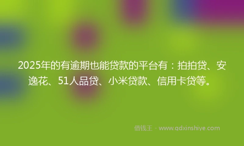 2025年的有逾期也能贷款的平台有：拍拍贷、安逸花、51人品贷、小米贷款、信用卡贷等。