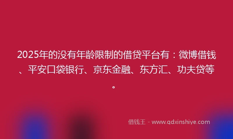 2025年的没有年龄限制的借贷平台有：微博借钱、平安口袋银行、京东金融、东方汇、功夫贷等。