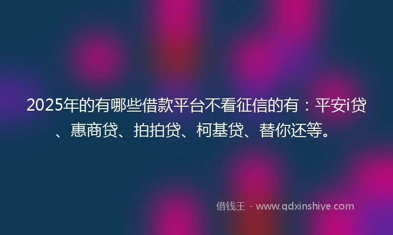 2025年的有哪些借款平台不看征信的有：平安i贷、惠商贷、拍拍贷、柯基贷、替你还等。