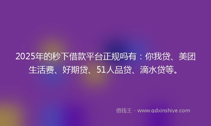 2025年的秒下借款平台正规吗有：你我贷、美团生活费、好期贷、51人品贷、滴水贷等。