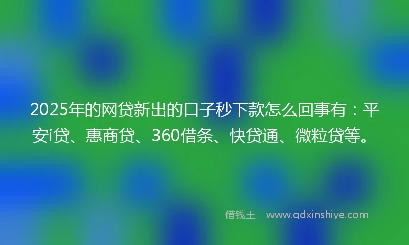 2025年的网贷新出的口子秒下款怎么回事有：平安i贷、惠商贷、360借条、快贷通、微粒贷等。